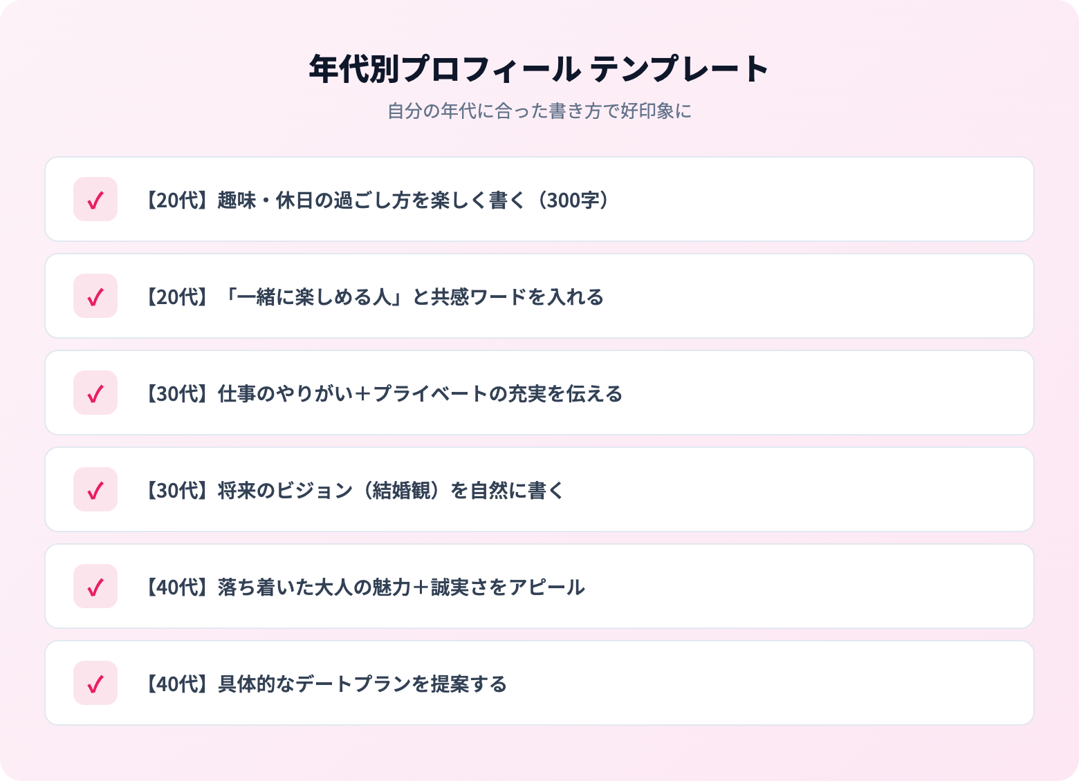 マッチングアプリのプロフィール書き方いいね3倍の例文付き | 解説画像