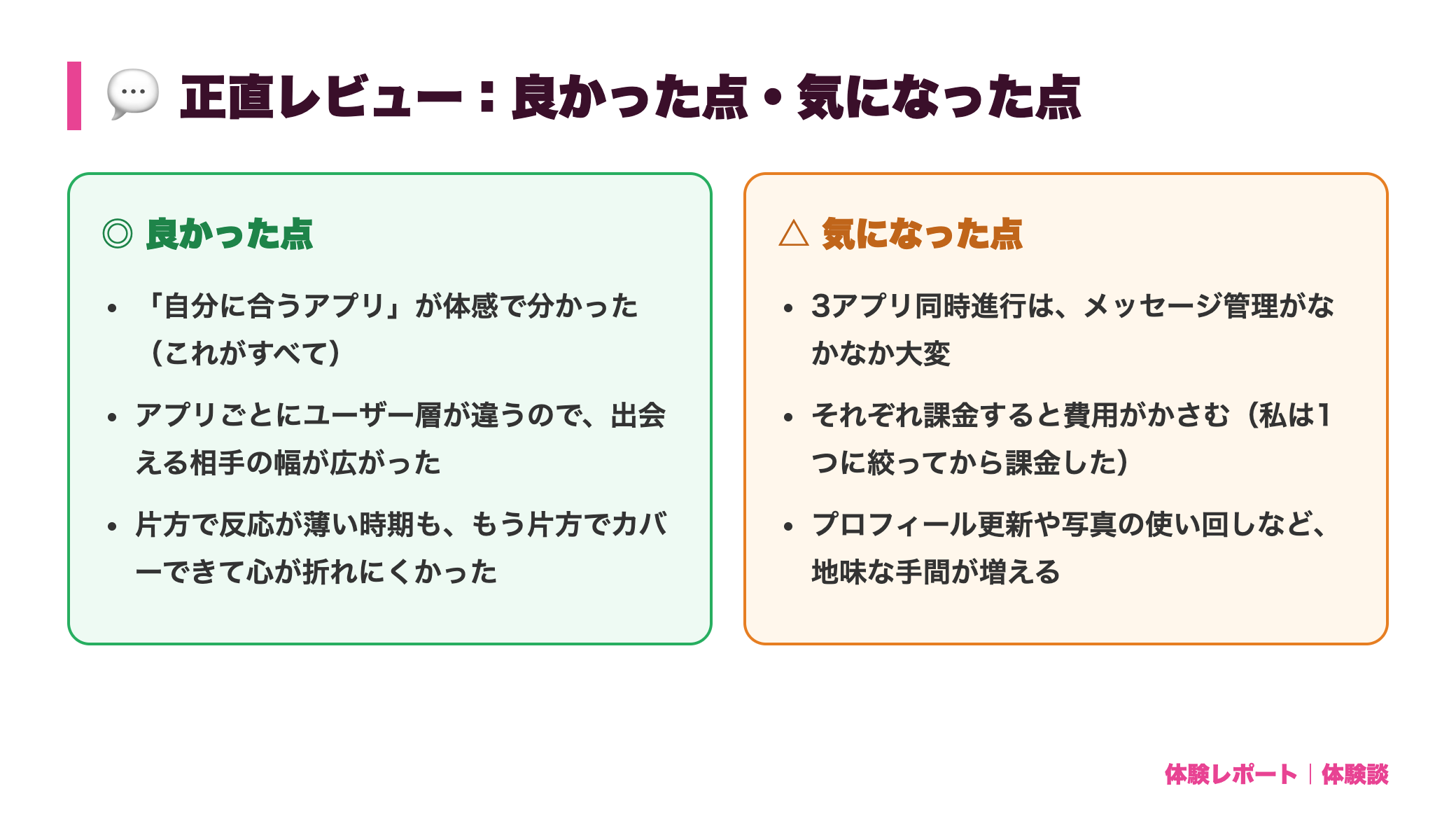 【体験談】マッチングアプリを複数使い比べてみた｜それぞれの向き不向き review